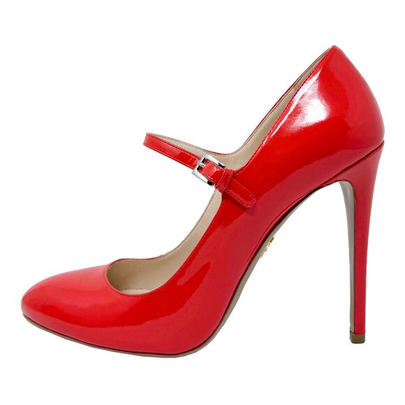Prada Red Patent Leather Mary Jane Pumps 40 | Made in Italy Heels - Picture 1 of 9